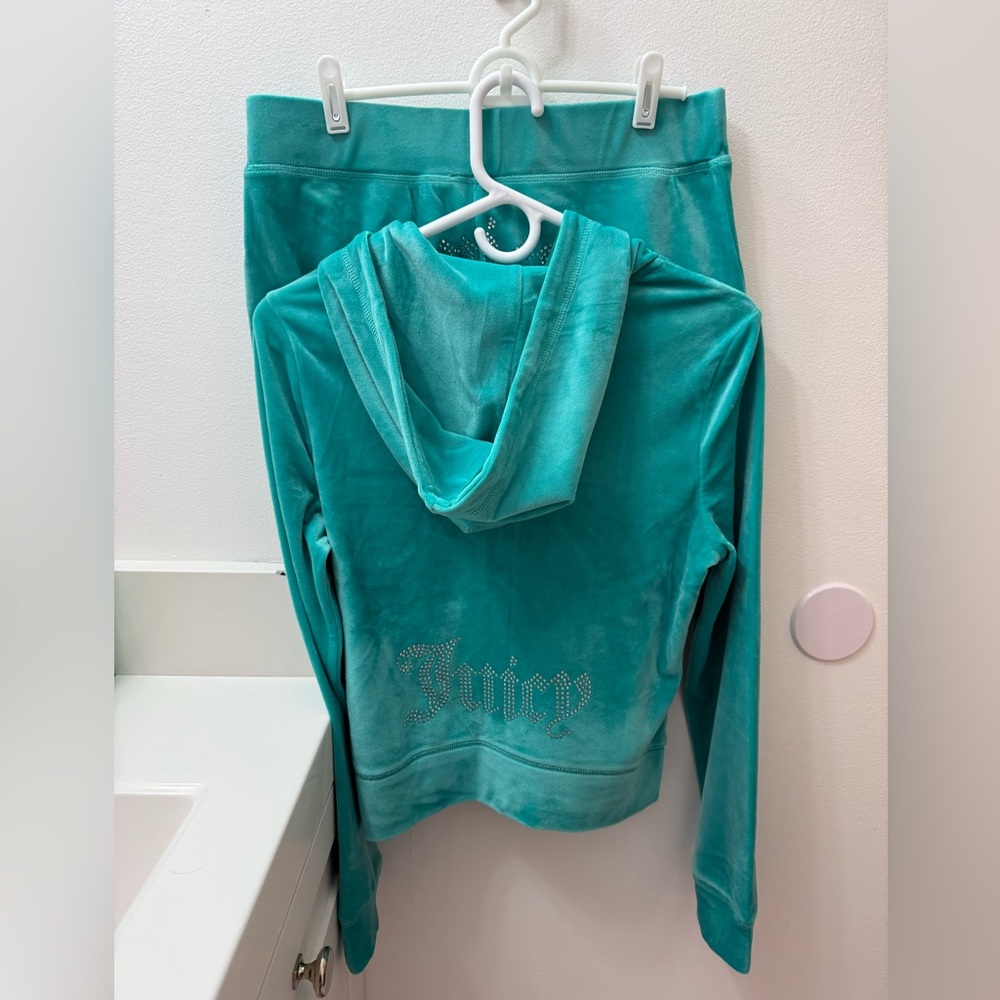 NWT Juicy Couture Coastal Teal Tracksuit Velour Hoodie & Shorts Set Size M